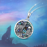 925 Silver Abalone Shell Wolf Pendant Necklace Colorful Jewelry
