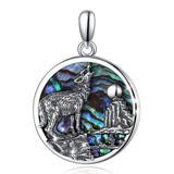 925 Silver Abalone Shell Wolf Pendant Necklace Colorful Jewelry