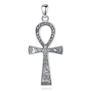 925 Silver Egyptian Ankh Cross Necklace Biker Pendant