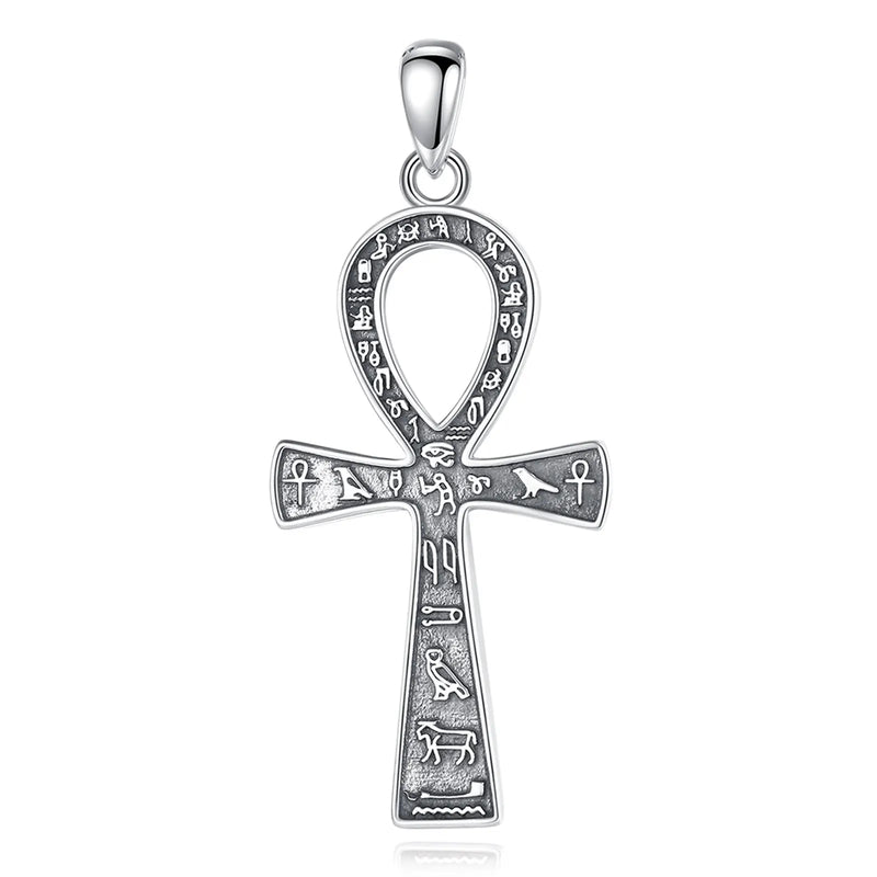 925 Silver Egyptian Ankh Cross Necklace Biker Pendant