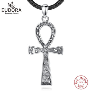 925 Silver Egyptian Ankh Cross Necklace Biker Pendant
