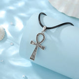 925 Silver Egyptian Ankh Cross Necklace Biker Pendant