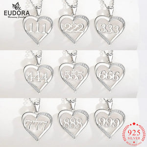Eudora 925 Silver Angel Number Necklace 333 777 888 666 Pendant