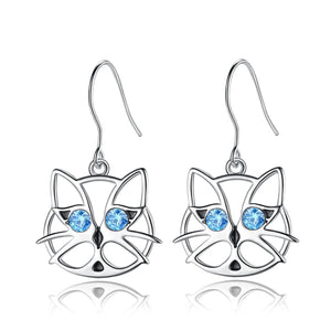 925 Silver Cat Drop Earrings for Women Fine Jewelry Gift