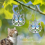 925 Silver Cat Drop Earrings for Women Fine Jewelry Gift