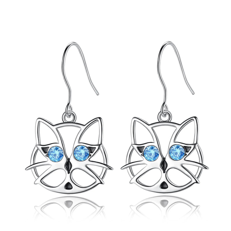 925 Silver Cat Drop Earrings for Women Fine Jewelry Gift
