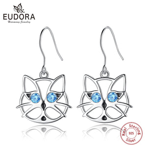 925 Silver Cat Drop Earrings for Women Fine Jewelry Gift