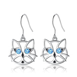 925 Silver Cat Drop Earrings for Women Fine Jewelry Gift