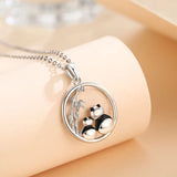925 Sterling Silver Bamboo and Giant Panda Round Pendant Jewelry Women
