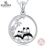 925 Sterling Silver Bamboo and Giant Panda Round Pendant Jewelry Women