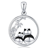 925 Sterling Silver Bamboo and Giant Panda Round Pendant Jewelry Women