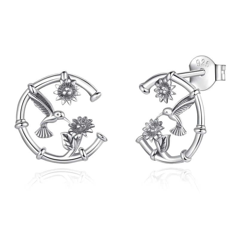 Eudora 925 Silver Bird Stud Earrings Sunflower Hypoallergenic Ladies Jewelry
