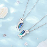 925 Silver Cat Dog Necklace Set Abalone Shell BFF Jewelry Sisters