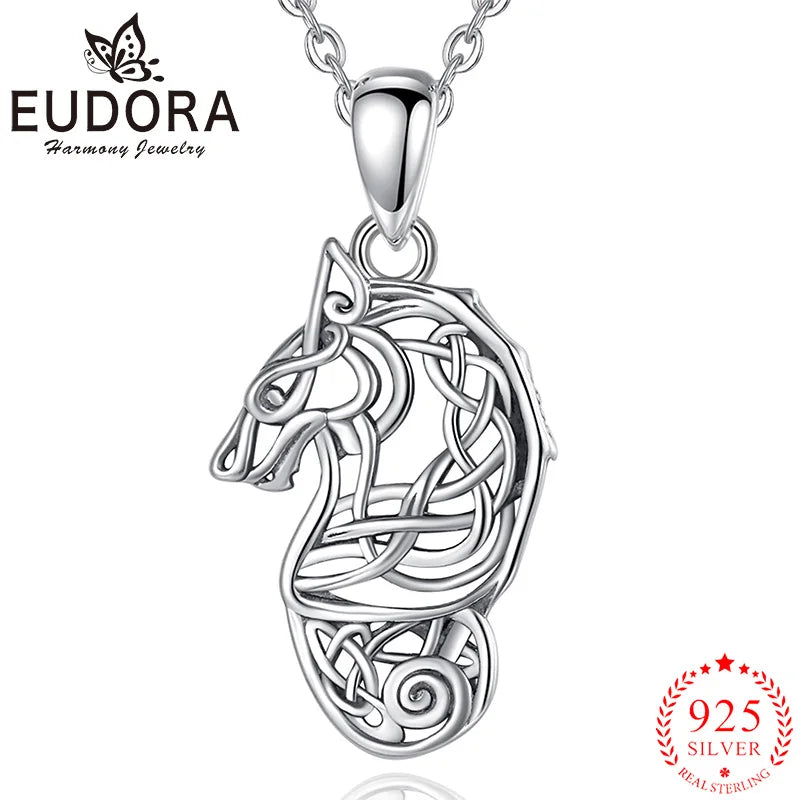 Eudora Celtic Wolf Necklace 925 Sterling Silver Vintage Pendant