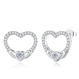 925 Silver Claddagh Heart Zircon Earrings Hypoallergenic Jewelry