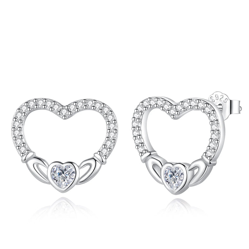 925 Silver Claddagh Heart Zircon Earrings Hypoallergenic Jewelry