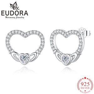 925 Silver Claddagh Heart Zircon Earrings Hypoallergenic Jewelry