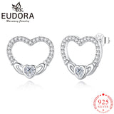 925 Silver Claddagh Heart Zircon Earrings Hypoallergenic Jewelry