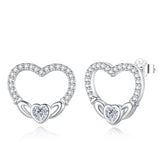 925 Silver Claddagh Heart Zircon Earrings Hypoallergenic Jewelry