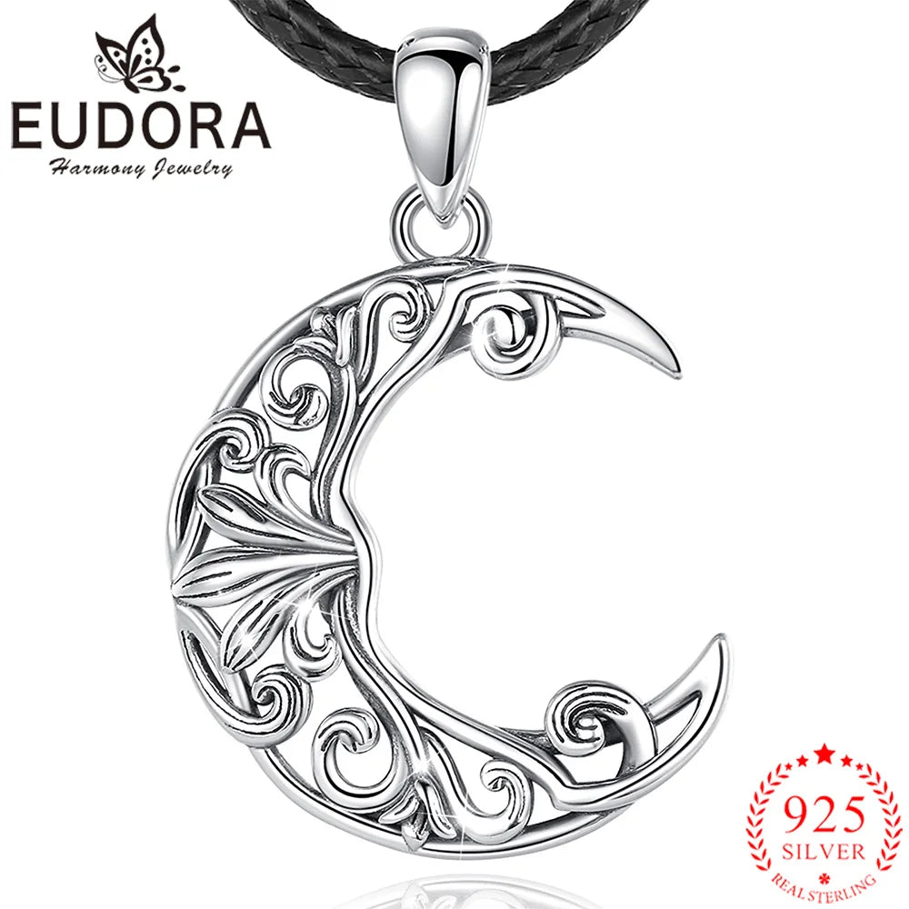 Eudora Silver Moon Filigree Necklace Vintage Lucky Pendant