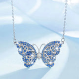 925 Silver Yellow Crystal Butterfly Pendant Necklace D554