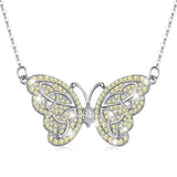 925 Silver Yellow Crystal Butterfly Pendant Necklace D554