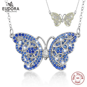 925 Silver Yellow Crystal Butterfly Pendant Necklace D554