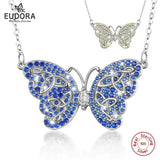 925 Silver Yellow Crystal Butterfly Pendant Necklace D554