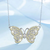 925 Silver Yellow Crystal Butterfly Pendant Necklace D554