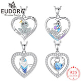 Eudora Silver Animal Necklace Zircon Heart Pendant Women Jewelry