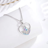 Eudora Silver Animal Necklace Zircon Heart Pendant Women Jewelry