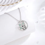 Eudora 925 Silver Panda CZ Moon Pendant Necklace Woman Jewelry