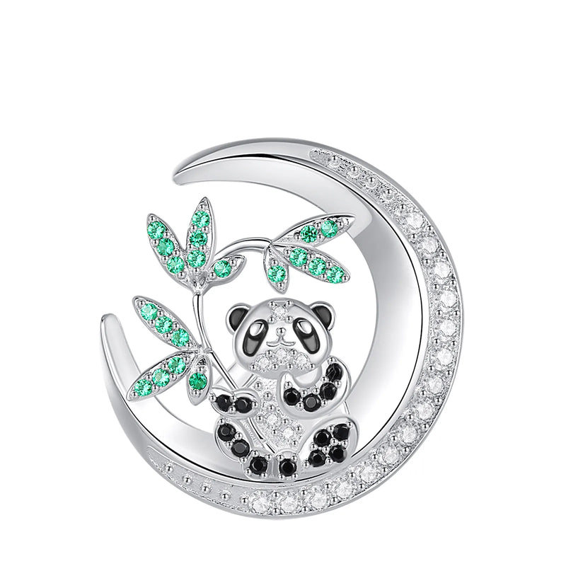 Eudora 925 Silver Panda CZ Moon Pendant Necklace Woman Jewelry