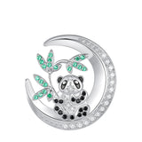 Eudora 925 Silver Panda CZ Moon Pendant Necklace Woman Jewelry