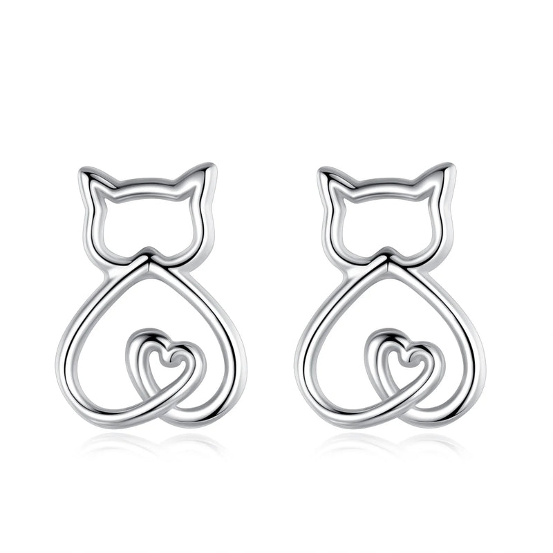 Eudora 925 Silver Kitten Earrings Heart Anti Allergy Women Jewelry Gift