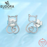 Eudora 925 Silver Kitten Earrings Heart Anti Allergy Women Jewelry Gift