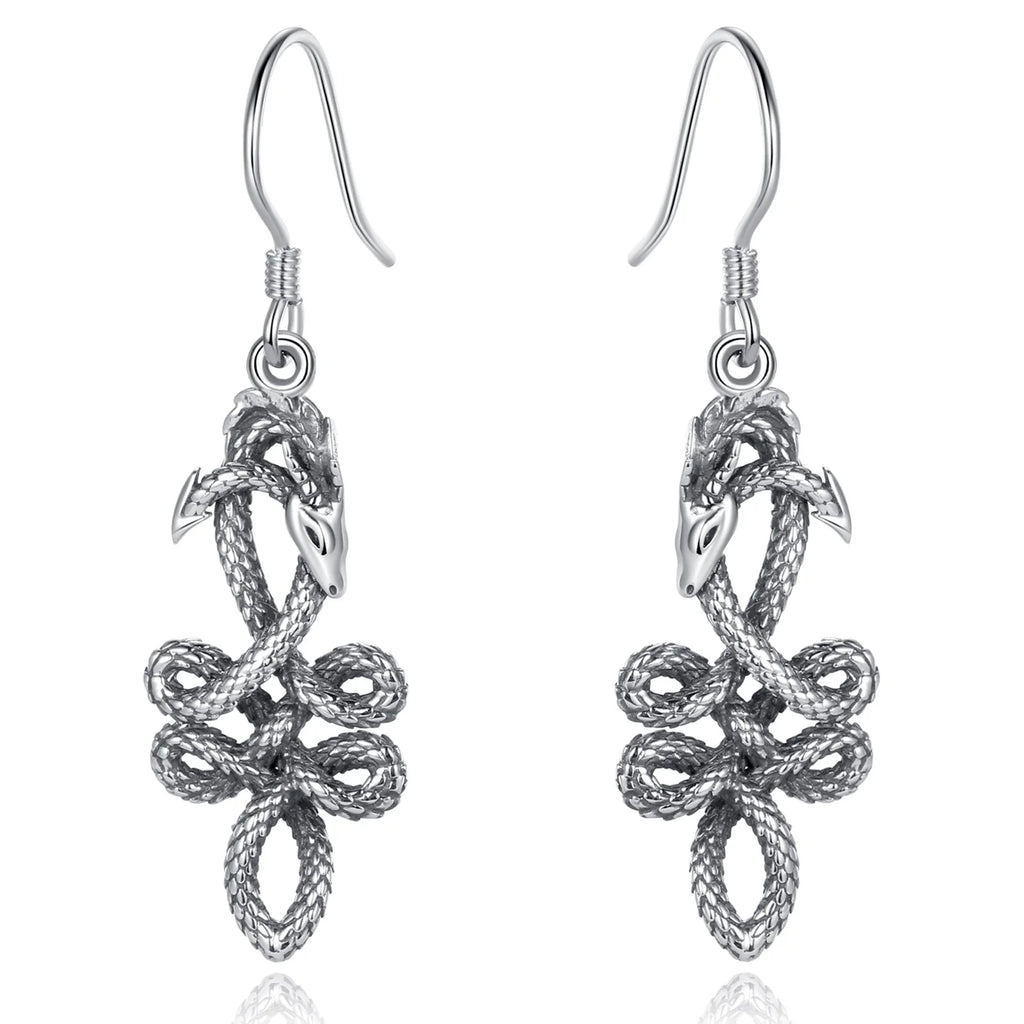 925 Silver Dragon Earring Women's Vintage Animal Celtic Knot Drop Gothic Jewelry