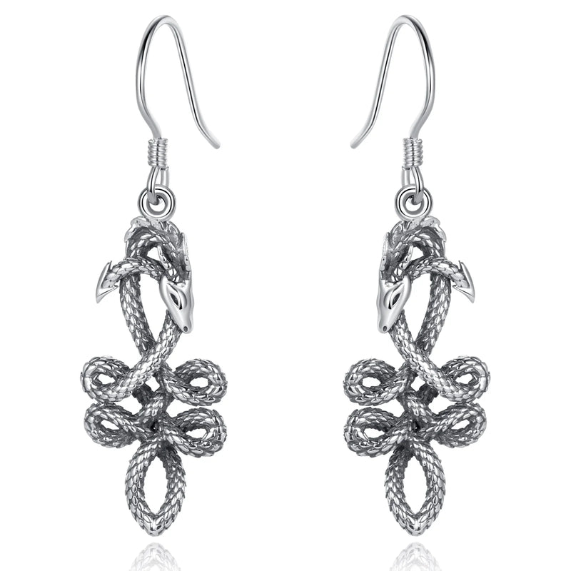 925 Silver Dragon Earring Women's Vintage Animal Celtic Knot Drop Gothic Jewelry