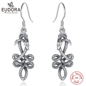 925 Silver Dragon Earring Women's Vintage Animal Celtic Knot Drop Gothic Jewelry
