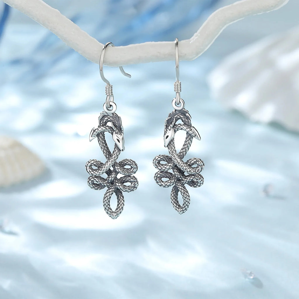 925 Silver Dragon Earring Women's Vintage Animal Celtic Knot Drop Gothic Jewelry