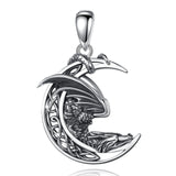 Eudora Silver Dragon Necklace Vintage Celtic Moon Pendant Gothic Jewelry