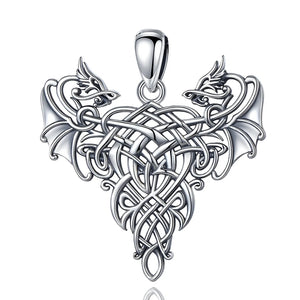 Eudora Silver Dragon Pendant Necklace Celtic Knot Jewelry