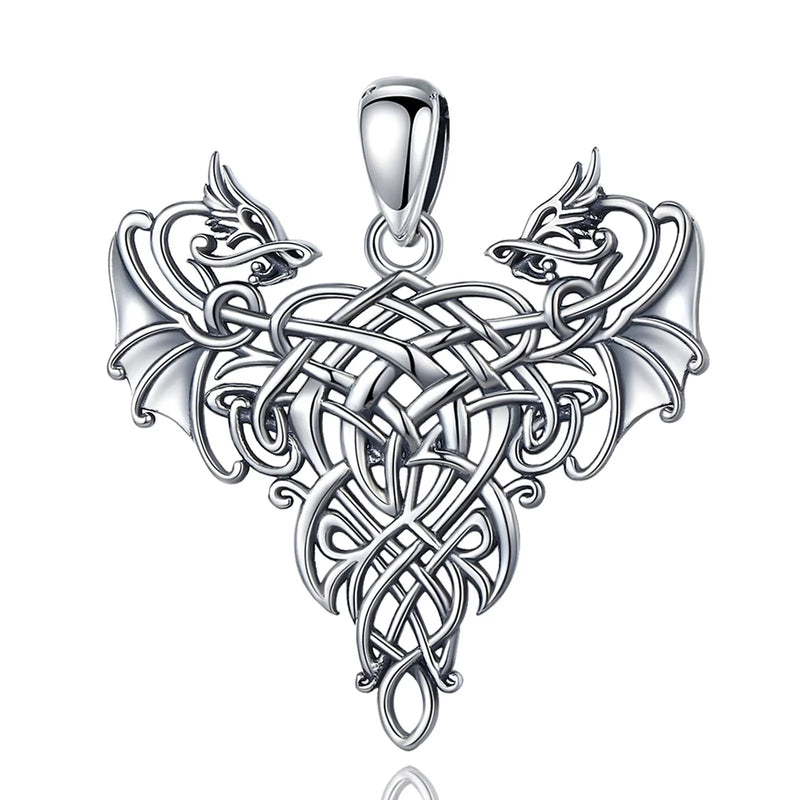 Eudora Silver Dragon Pendant Necklace Celtic Knot Jewelry