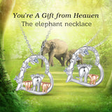 Eudora Elephant Mother & Son Necklace Heart Crystal Long Chain Jewelry