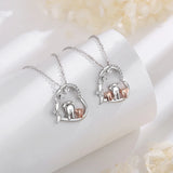 Eudora Elephant Mother & Son Necklace Heart Crystal Long Chain Jewelry