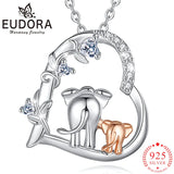 Eudora Elephant Mother & Son Necklace Heart Crystal Long Chain Jewelry