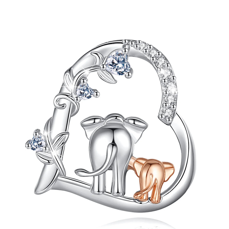 Eudora Elephant Mother & Son Necklace Heart Crystal Long Chain Jewelry
