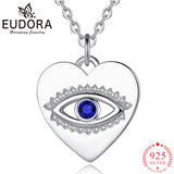 Eudora Evil Eye Necklace Zircon Heart Pendant 925 Sterling Silver Woman Jewelry