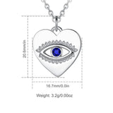 Eudora Evil Eye Necklace Zircon Heart Pendant 925 Sterling Silver Woman Jewelry
