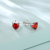 925 Silver Heart Birthstone Stud Earrings 12 Colors AAAA Cubic Zirconia
